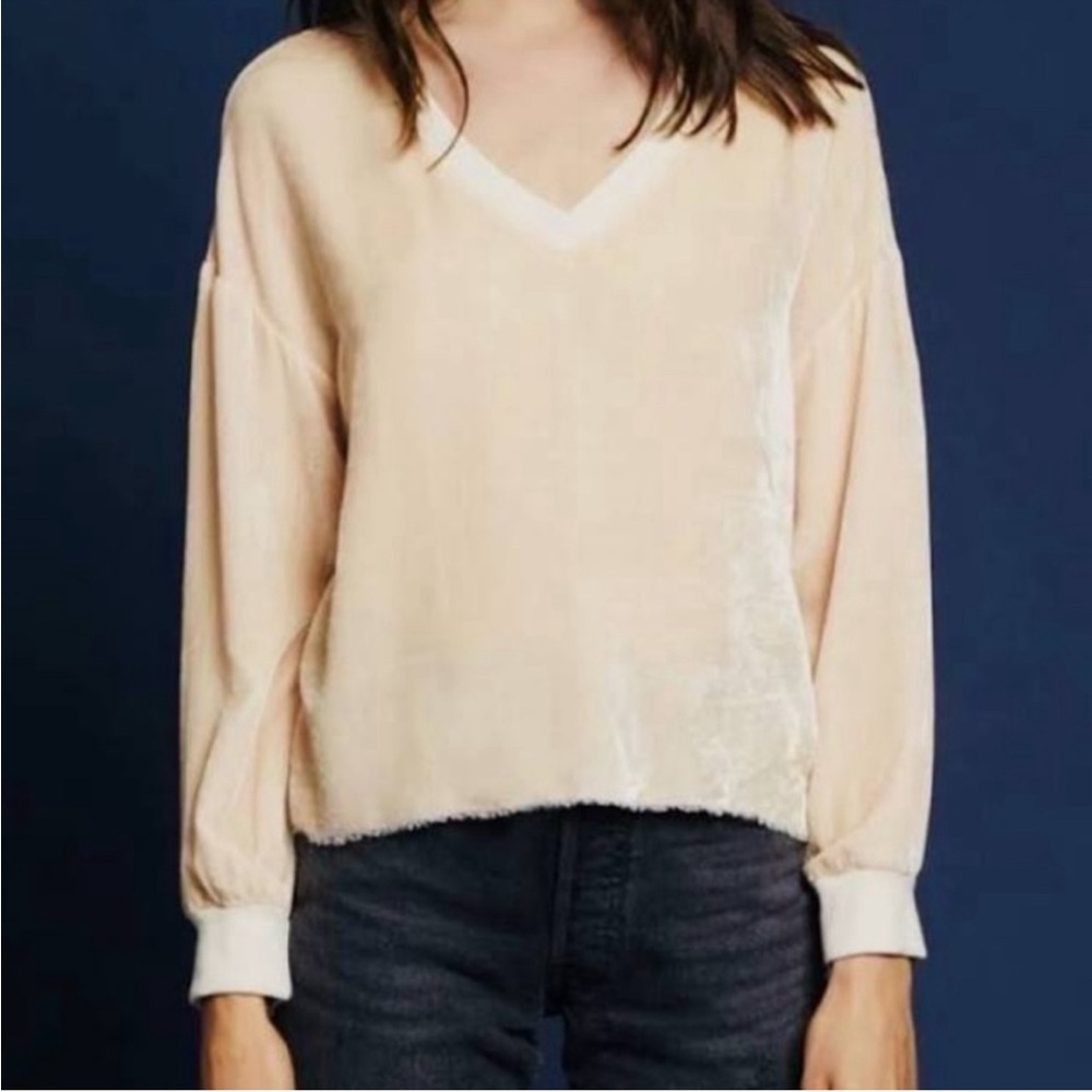 Nation LTD Velvet Silk Nadira Pullover Long‎ Sleeve Shirt Womens XS Cream